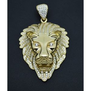 Real 10K Yellow Solid Gold Lion Head Pendant Mens Charm Pendant 12.6 gr
